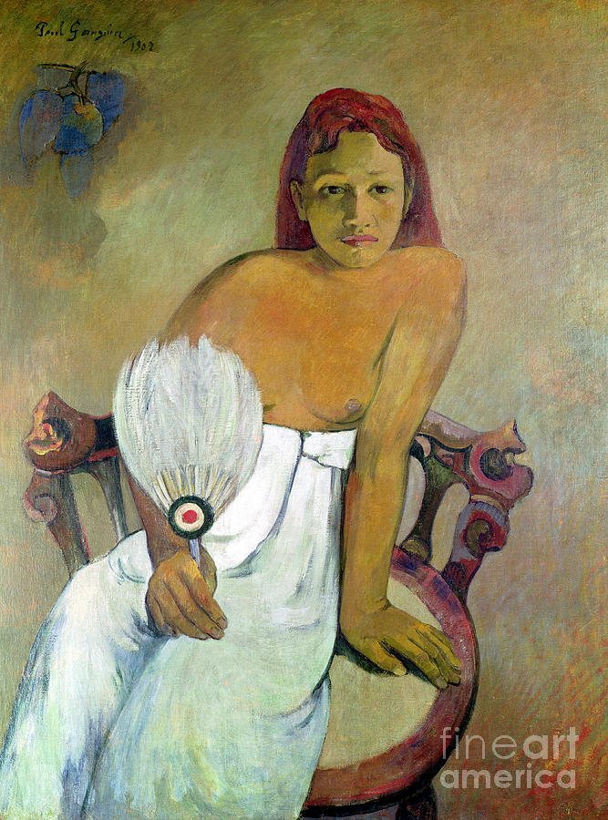 Girl with fan Painting by Paul Gauguin
