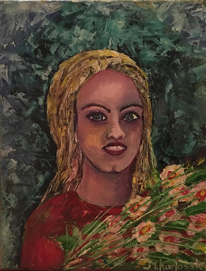Girl with flower 2 Painting by Maria Karlosak
