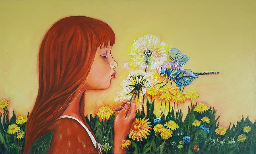 Girl with flower Painting by Rita Fetisov