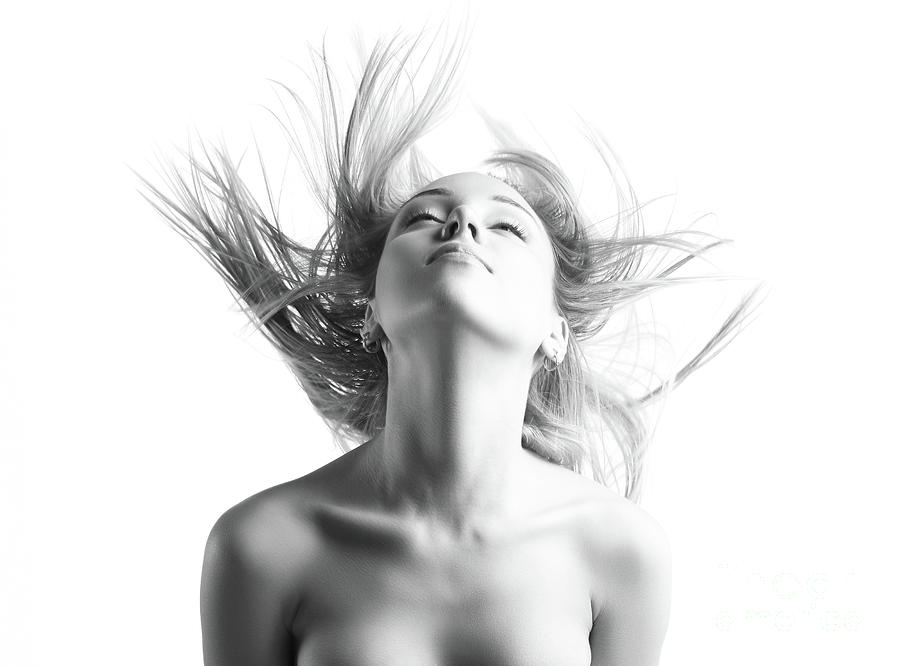 Portrait Photograph - Girl With Flying Blond Hair by Olena Zaskochenko