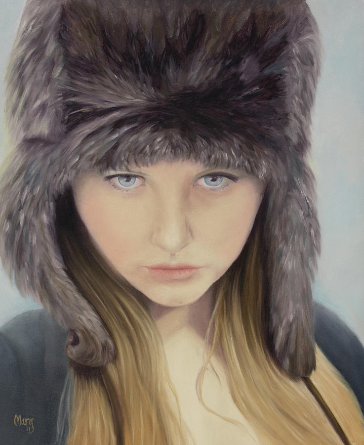 Girl with Fur Hat Painting by Marg Wolf