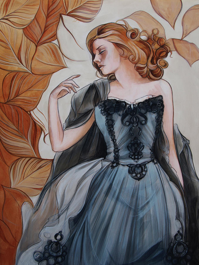 Girl with Golden Leaves Painting by Jacqueline Hudson