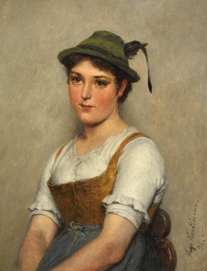 Girl with green hat Painting by Hugo Kauffmann