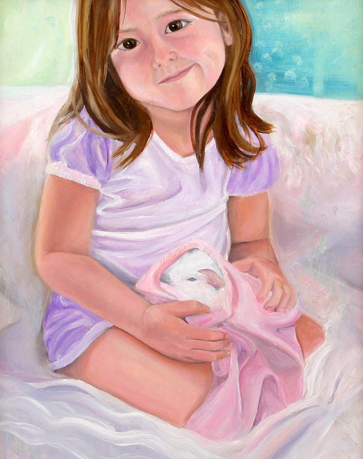 Child Portraits Painting - Girl with Guinea Pig by Anne Cameron Cutri
