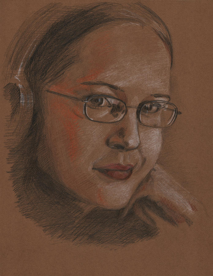 Music Drawing - Girl With Headphones by Masha Batkova