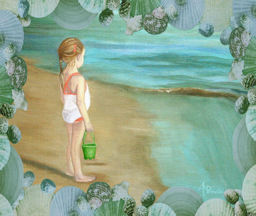 Girl With Marine Shells Frame Painting by Angeles M Pomata