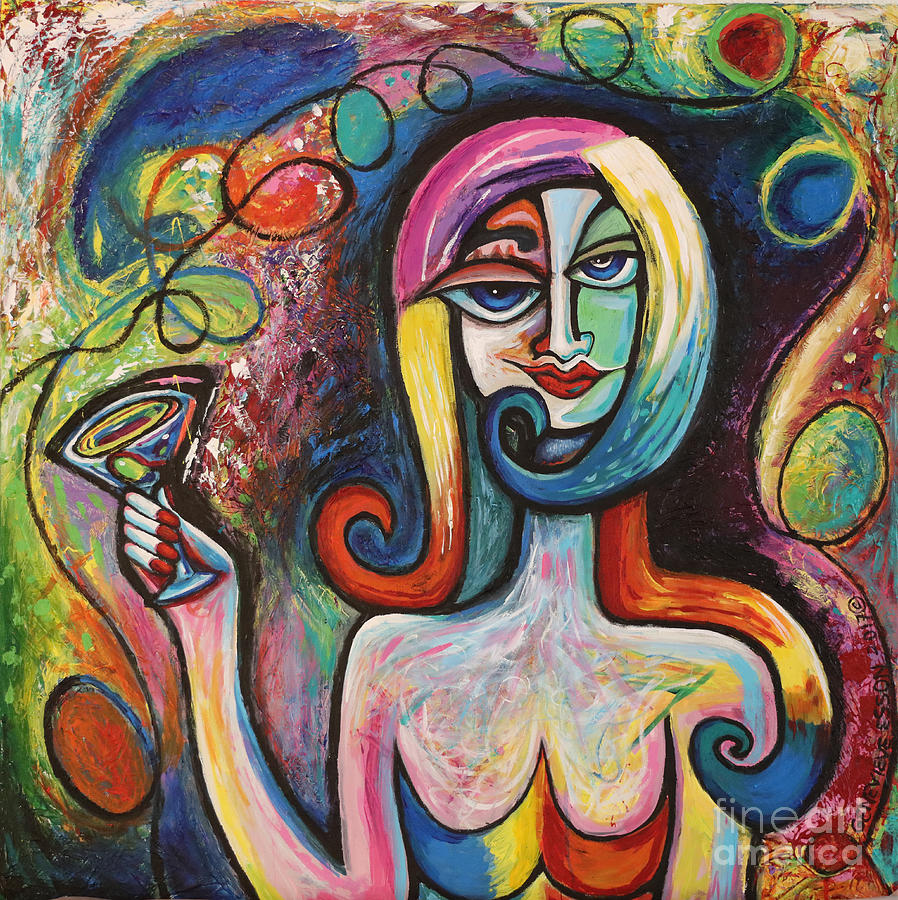 Girl With Martini Cocktail Abstract Painting by Genevieve Esson