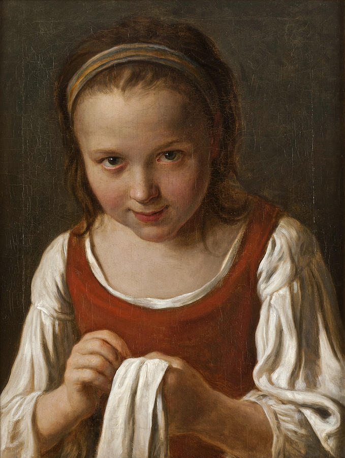 Girl with Needle-work Painting by Pietro Rotari