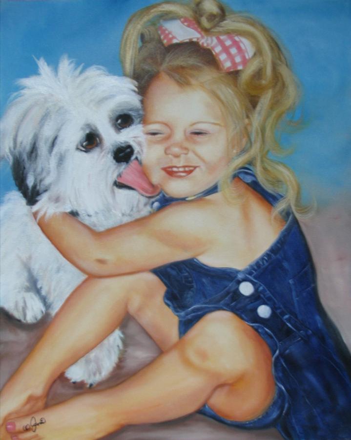 Girl with Puppy Painting by Joni McPherson