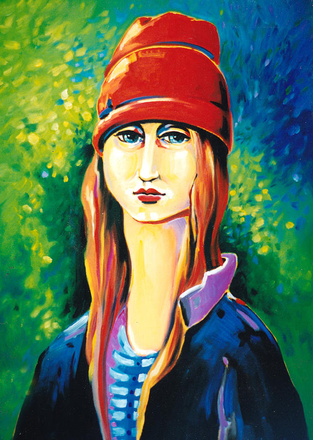 Portrait Painting - Girl with red Hat by Hans Doller