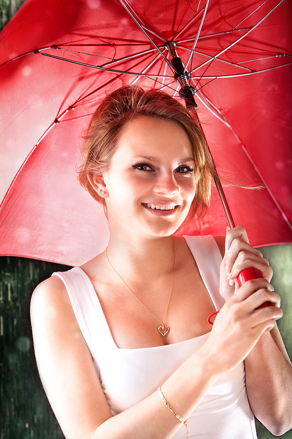 Umbrella Photograph - Girl with Red Umbrella by Walt Stoneburner