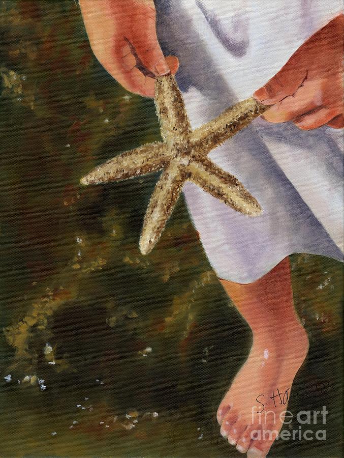 Beach Painting - Girl with Starfish by Sheryl Heatherly Hawkins
