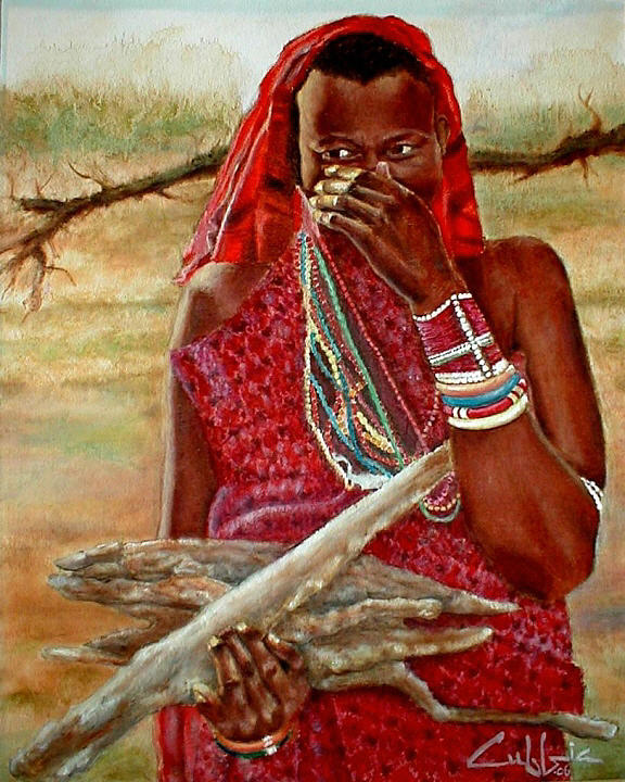Girl With Sticks Painting by G Cuffia