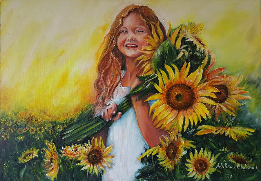 Girl with Sunflowers Painting by Rita Fetisov