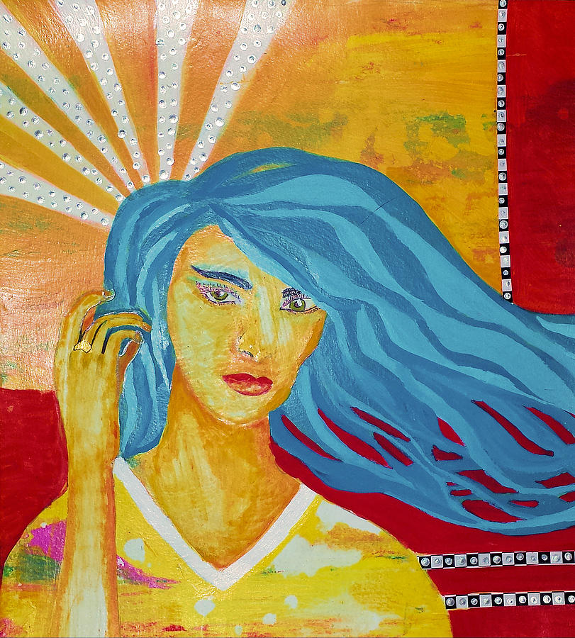 Girl with the Blue Hair Mixed Media by Elise Boam