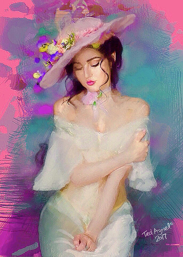 Girl With The Floral Hat Digital Art by Ted Azriel