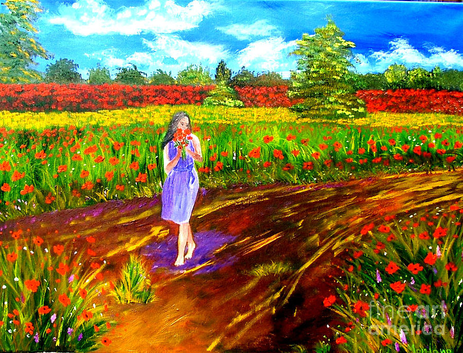 Summer Painting - Girl with the flowers by Inna Montano