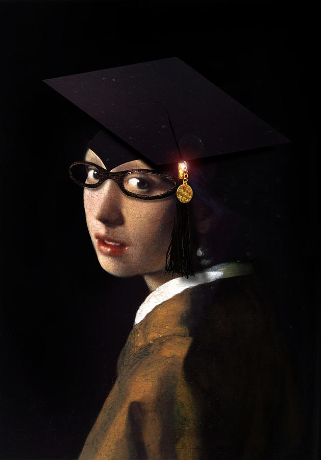 Jan Vermeer Painting - Girl with the Grad Cap by Gravityx9  Designs