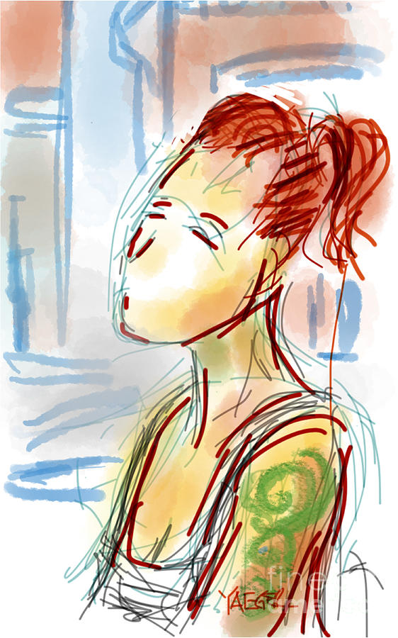 Coffee Digital Art - Girl with the Green Tattoo by Robert Yaeger