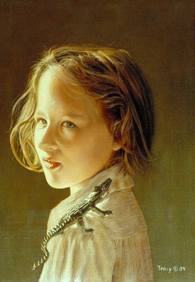 Girl with Toy Alligator Painting by Robert Tracy