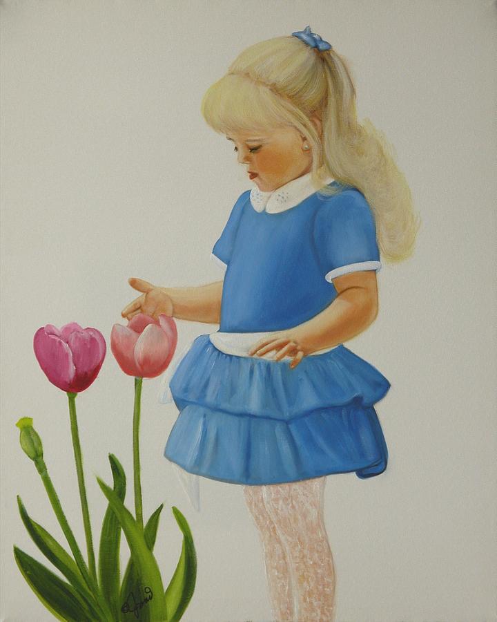 Girl with Tulips Painting by Joni McPherson