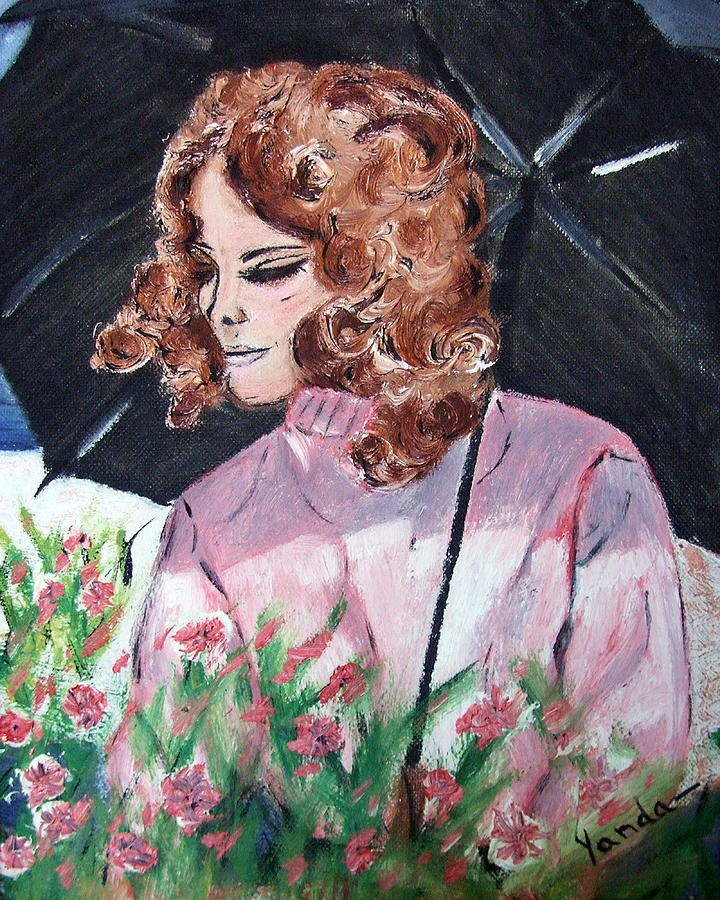 Girl with Umbrella Painting by Katt Yanda