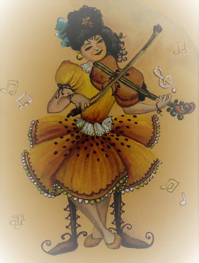 Girl playing violin Painting by Tara Krishna