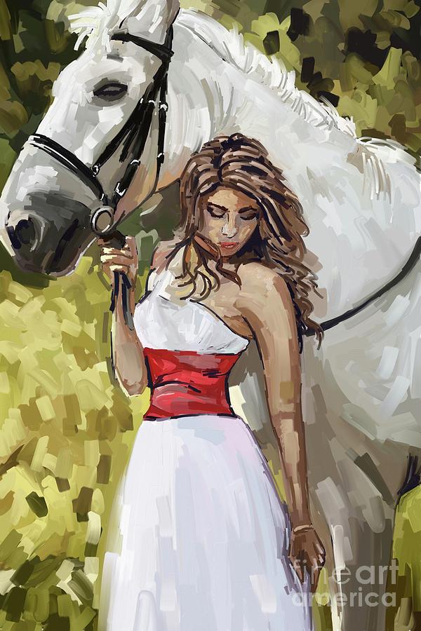 Girl With White Horse Painting by Tim Gilliland