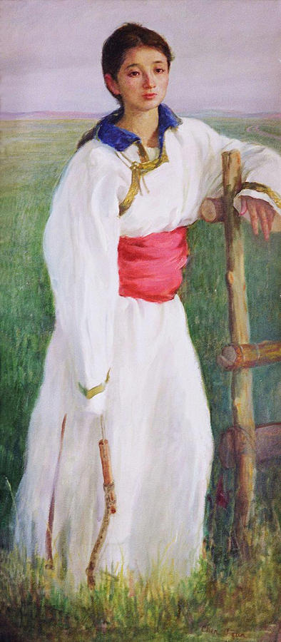 Girl With White Robe  Painting by Ji-qun Chen