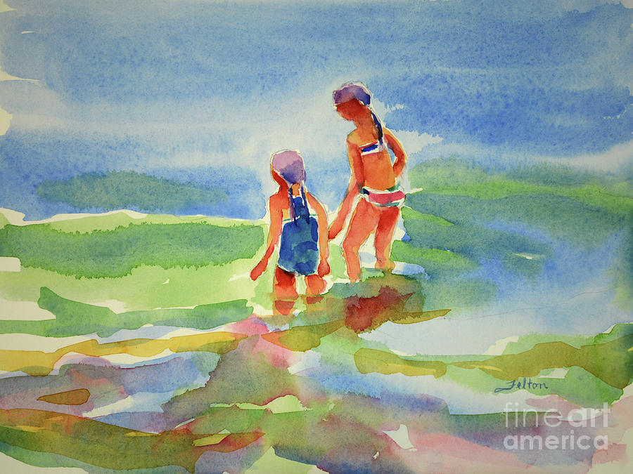 Girlfriends at the ocean Painting by Julianne Felton