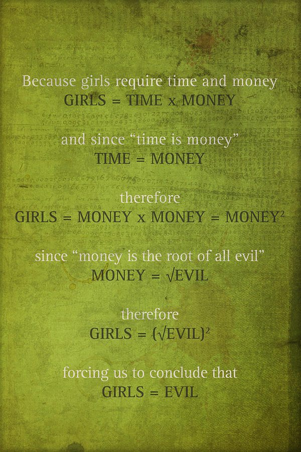 Girls Mixed Media - Girls Are Evil Proof Formula Math Humor Nerd Art Poster by Design Turnpike