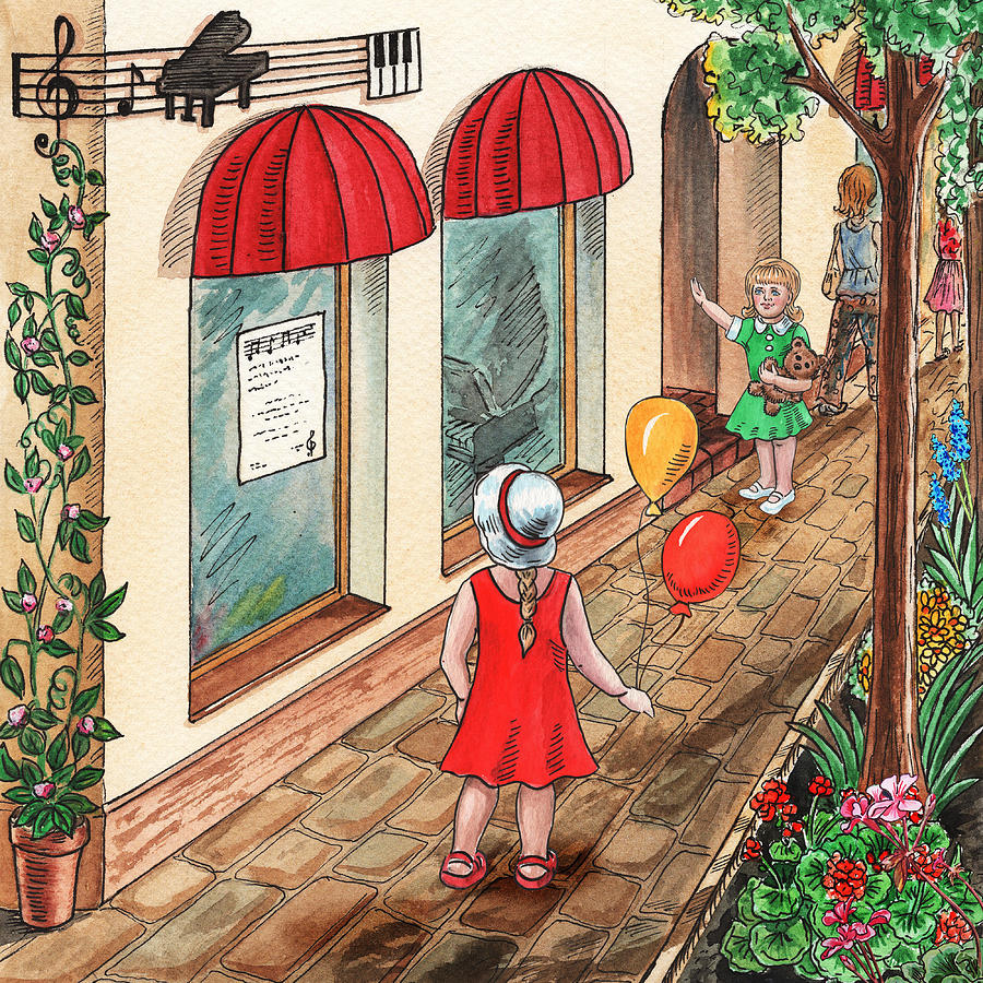 Music Painting - Girls Are Going To The Music Store by Irina Sztukowski