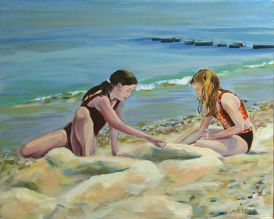 Girls at Oak Bluffs Painting by Trina Teele