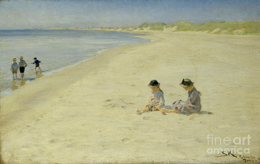 Girls at the beach Painting by O Vaering