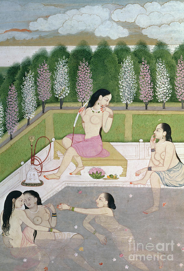 Girls Bathing Painting by Indian School