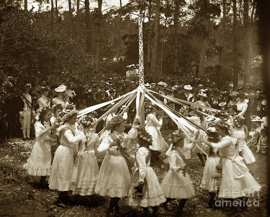 Girls Photograph - Girls  doing the Maypole dance Pacific Grove Circa 1890 by Monterey County Historical Society