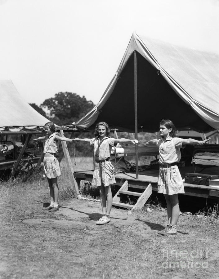 Girls Exercising At Camp, C.1930s Photograph by H. Armstrong Roberts/ClassicStock