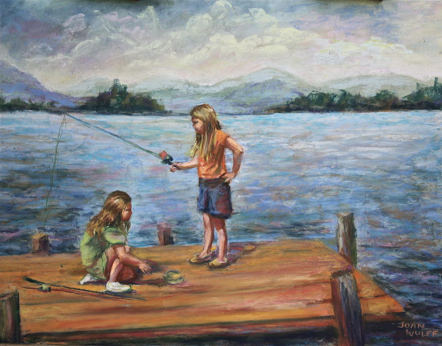 Landscape Pastel - Girls Fishing by Joan Wulff