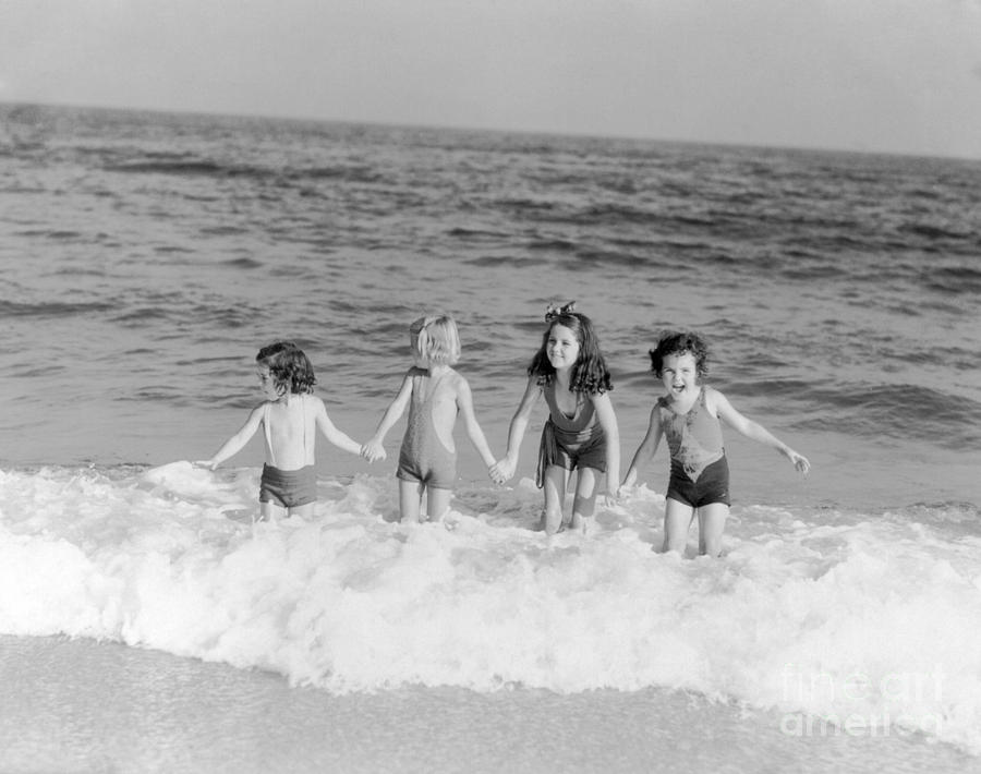 Girls Frolicking In Surf, C.1930s Photograph by H Armstrong Roberts and ClassicStock