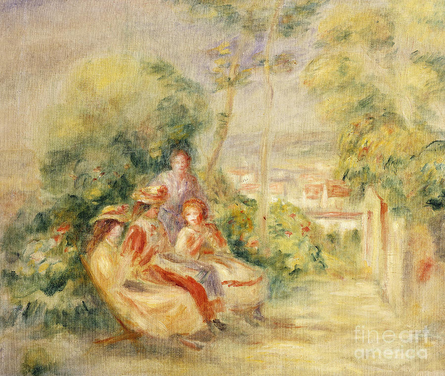 Girls in a Garden Painting by Pierre Auguste Renoir