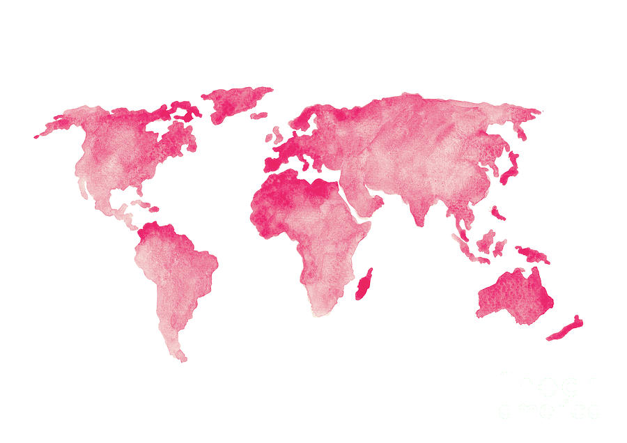 pink watercolor map of the world World Map Silhouette Baby Pink Wall Decor Girls Nursery Room pink watercolor map of the world