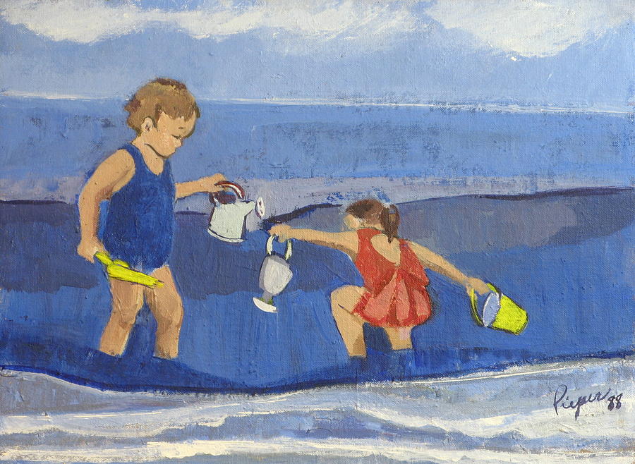 Girls on Beach Painting by Betty Pieper