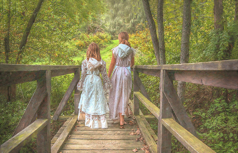 Girls on Bridge Summer  Digital Art by Randy Steele