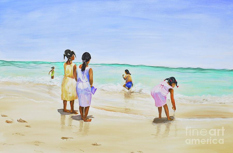 Girls on the beach Painting by Patricia Piffath