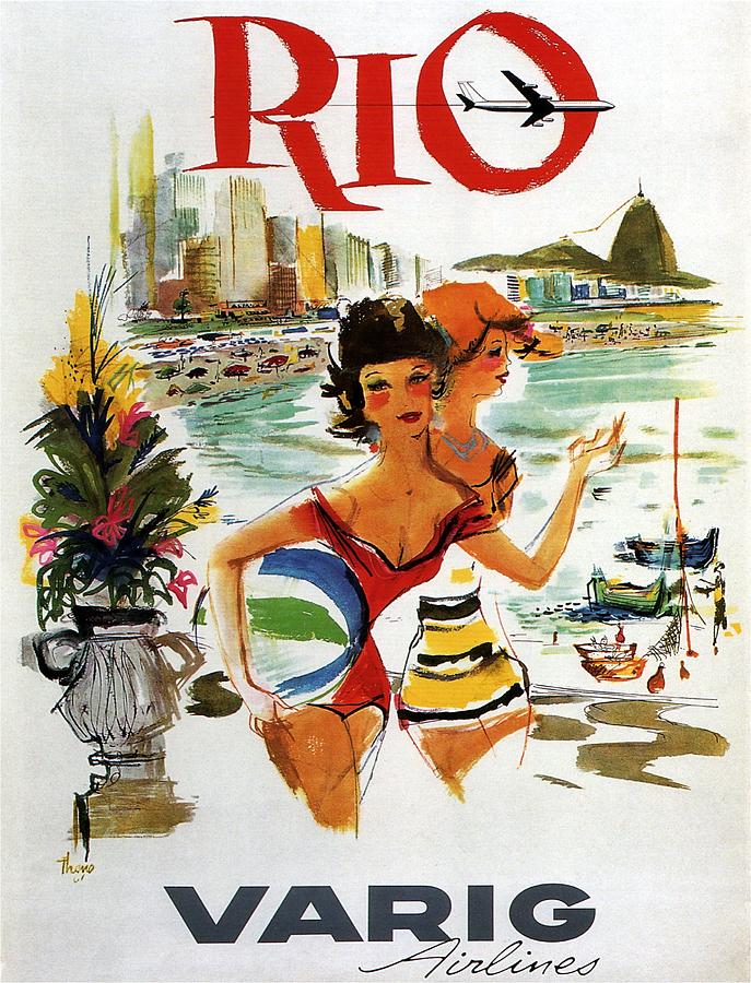 Summer Painting - Girls on the Rio Beach - Vintage Illustrated Poster by Studio Grafiikka