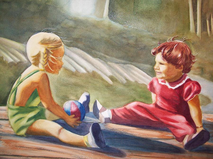 Girls Playing Ball  Painting by Marilyn Jacobson