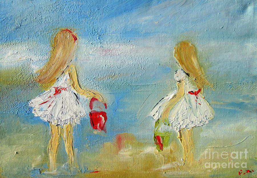 Girls Playing On The  Beach 2016 Paintings  Painting by Mary Cahalan Lee - aka PIXI
