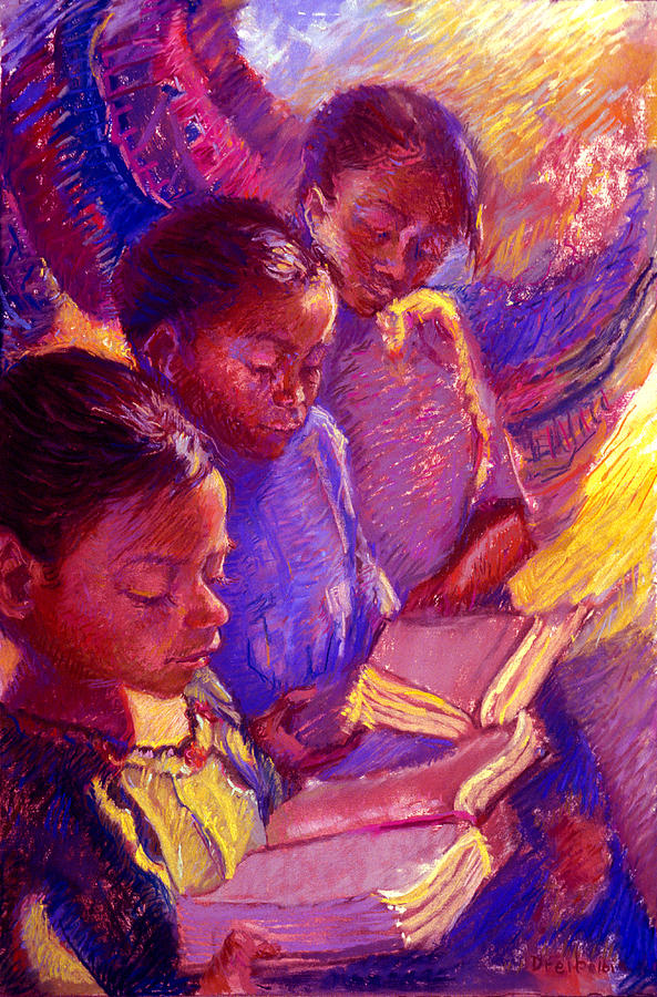 Girls Reading Painting by Ellen Dreibelbis