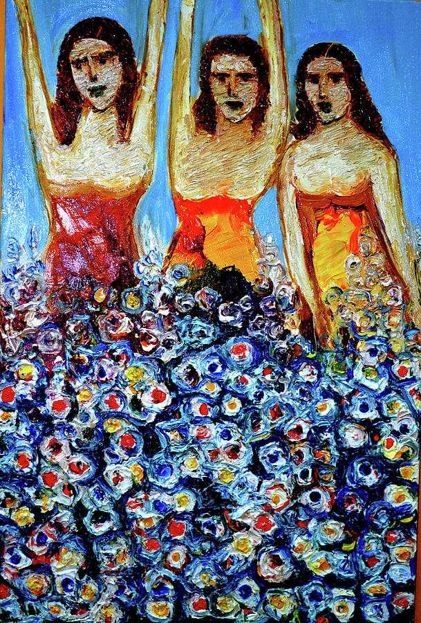 Girls With Flowers Painting by Anand Swaroop Manchiraju
