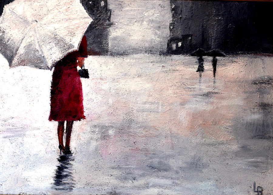 Girls With Umbrella Painting